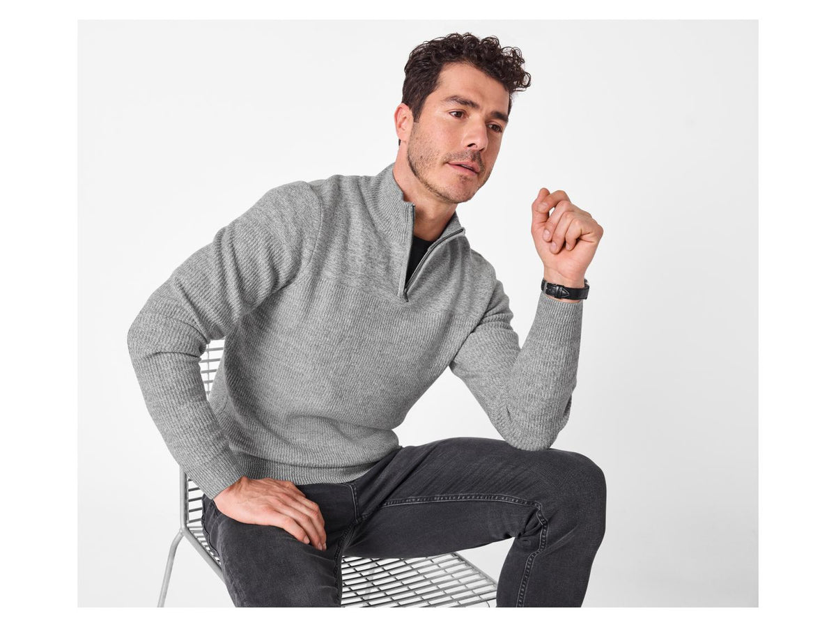 Men’s Half-Zip Jumper - esmara men (Grey)