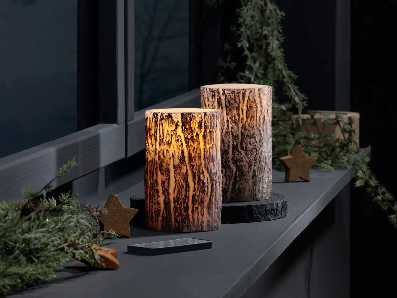 Livarno home Wax LED candle with decoration (wood look, 2 pieces)