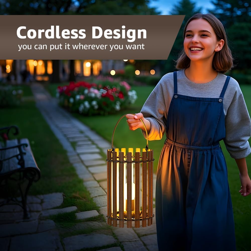 Rattan Lantern Style with E27 Bulb, IP44 Waterproof
