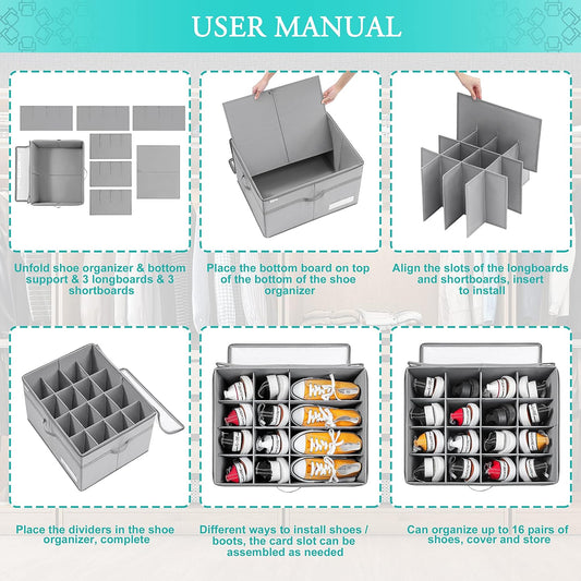 Shoe Organiser for Closet, 16 Pairs