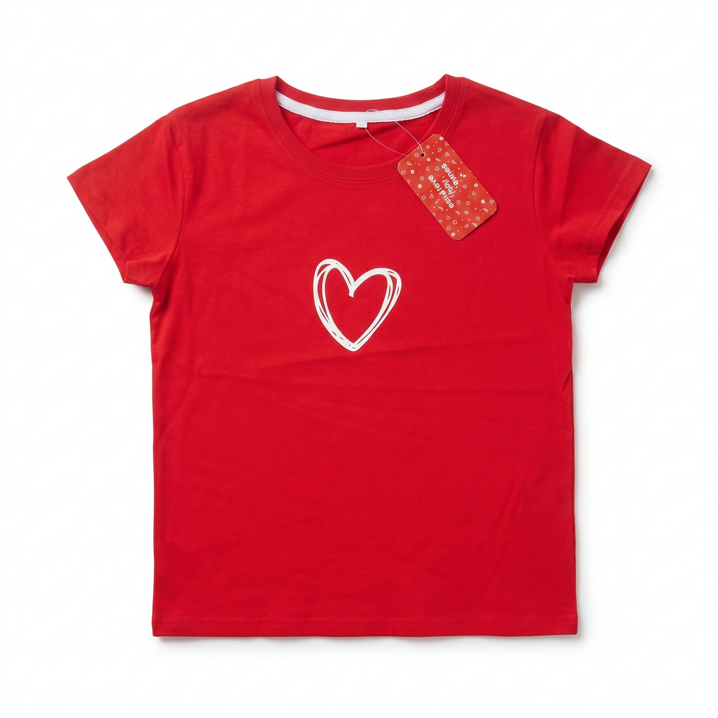 Vibrant Red Heart-Print Casual Tee