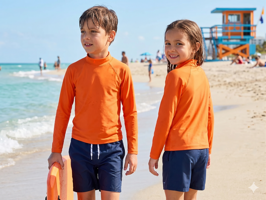 Children's Swim Shirt Orange UV 50+ Long Sleeve Rashguard
