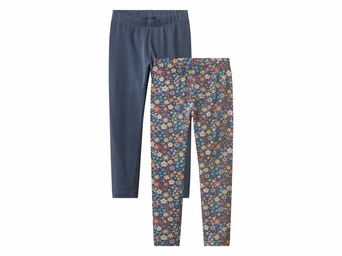 LUPILU Girls’ Cotton Leggings, 2 pca (Blue/floral)