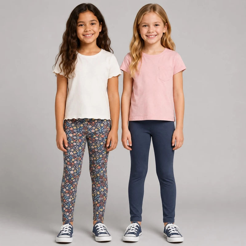 LUPILU Girls’ Cotton Leggings, 2 pca (Blue/floral)