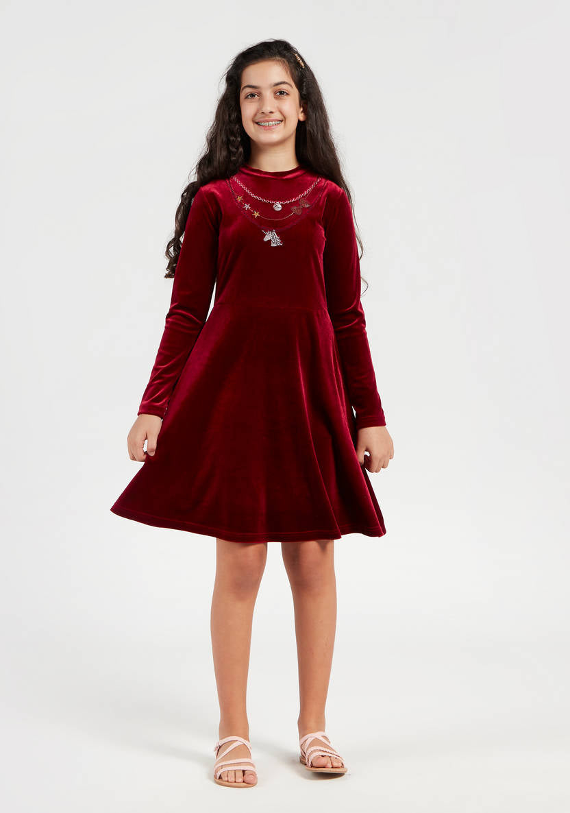 Max Girls’ High-neck Velour Dress