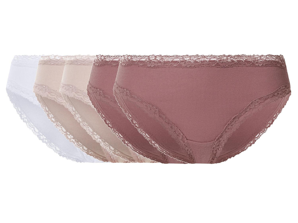 ESMARA Women’s Ribbed Briefs with Lace, 5 pcs (pink/white)