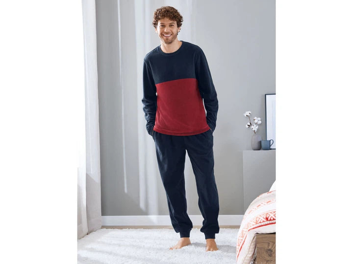 LIVERGY Men’s Fleece Pajama Set (Navy/Red)