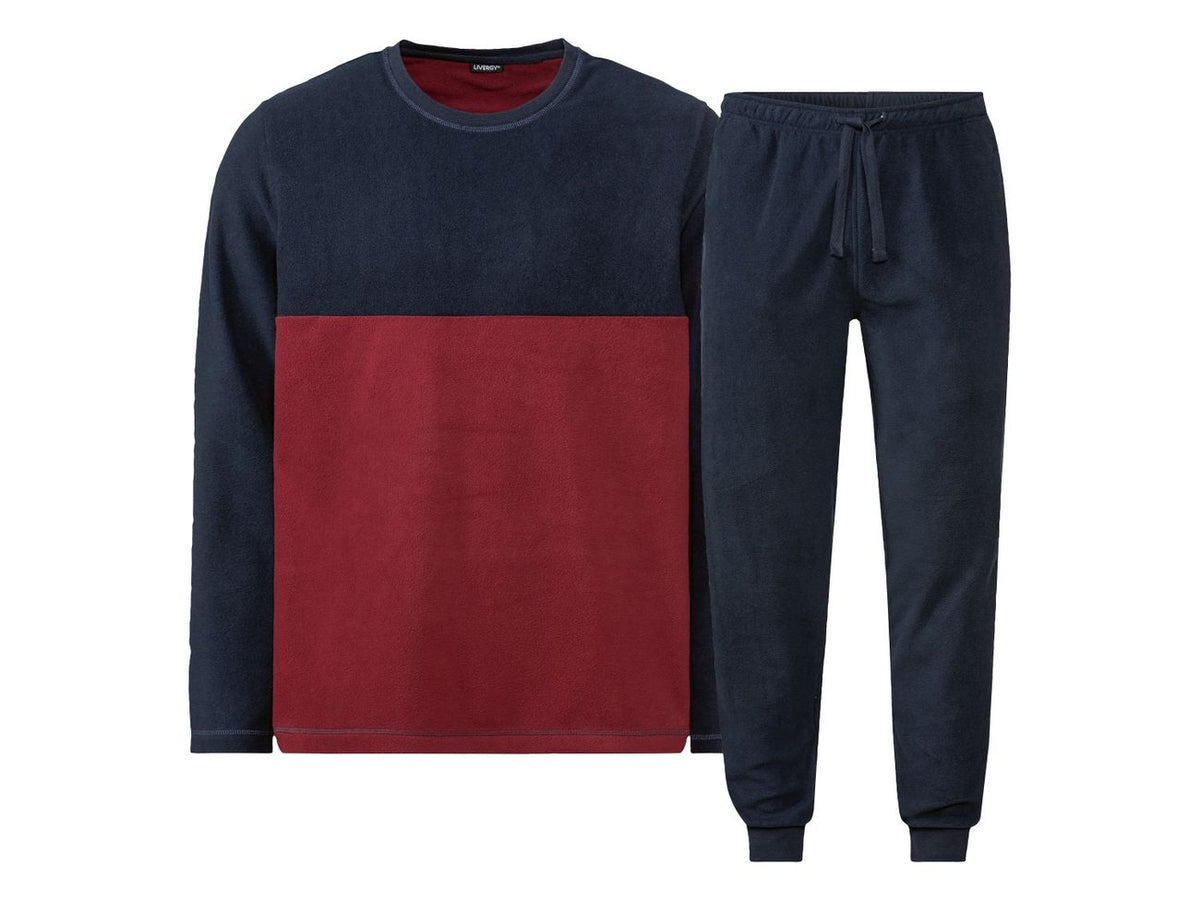 LIVERGY Men’s Fleece Pajama Set (Navy/Red)
