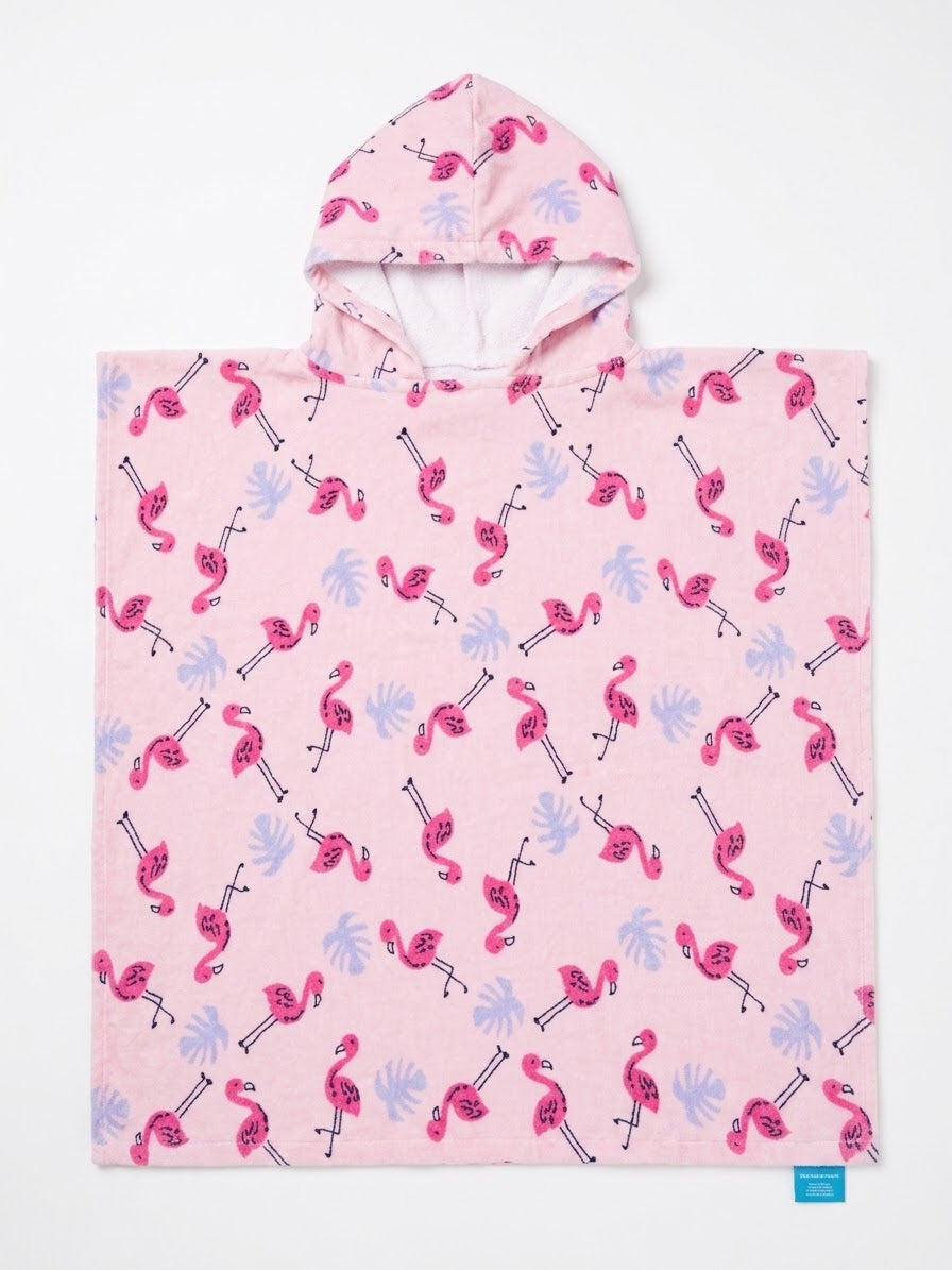 PEPPERTS Hooded Toweling Poncho for Girls, FLAMINGO