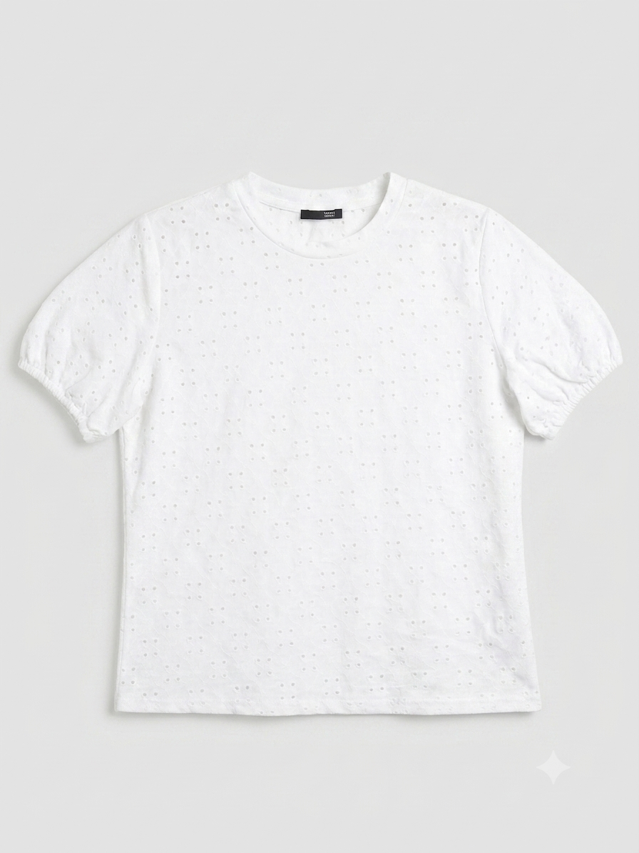 ESMARA Women’s White Broderie Puff sleeve Top
