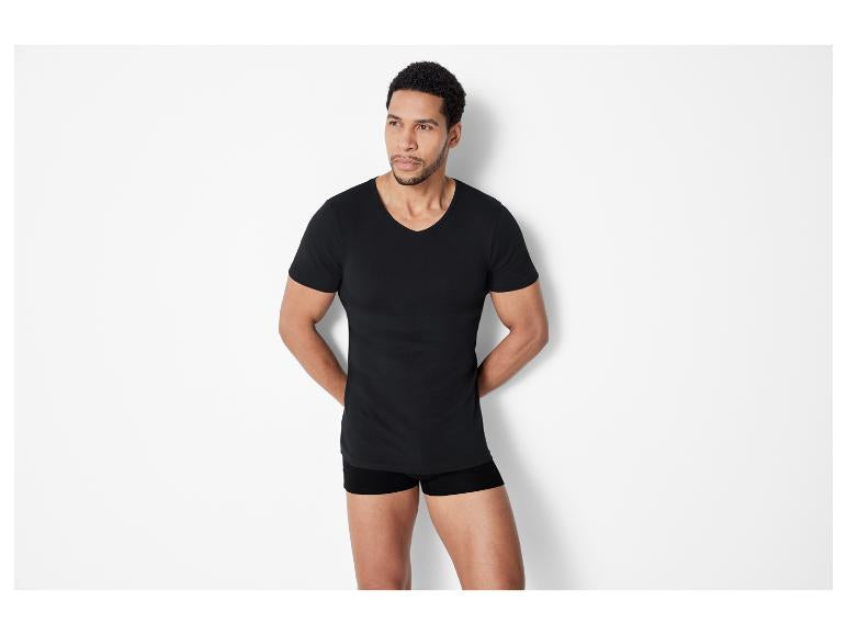 LIVERGY Men’s Short sleeve Undershirt - V-neckline (Black)