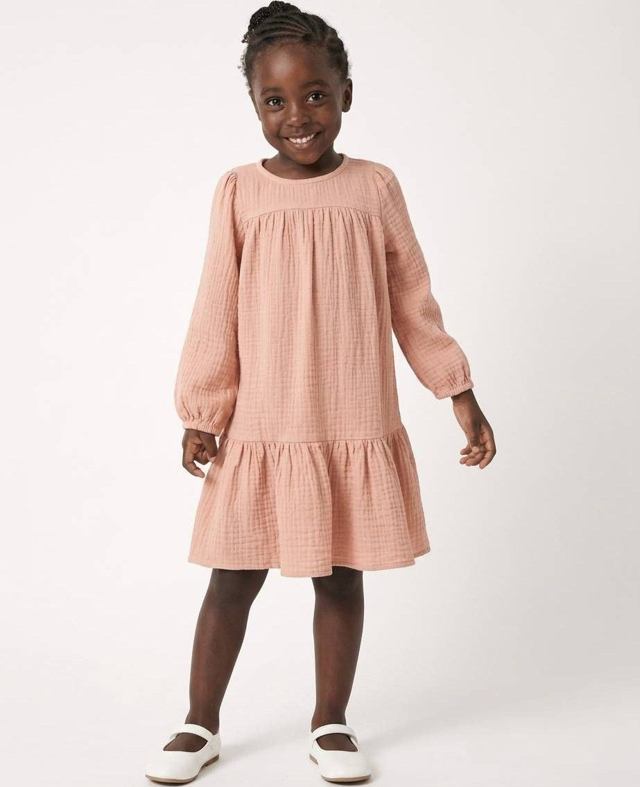 LUPILU Girls Longsleeve Muslin Dress ( pink)