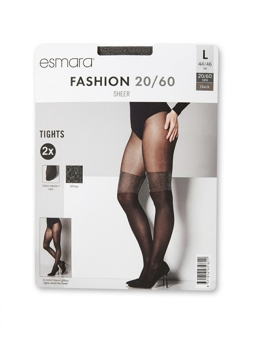 ESMARA Women’s Sheer Tights - 2 pcs (glitter/plain)