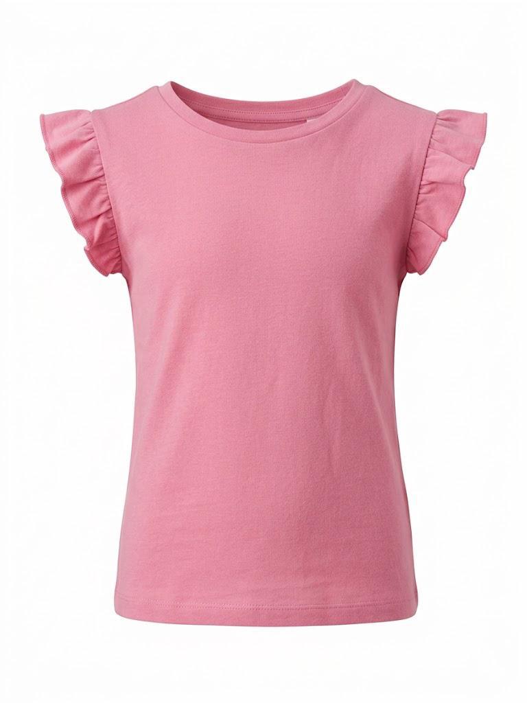 LUPILU Cotton T-Shirt with ruffled sleeves, Pink