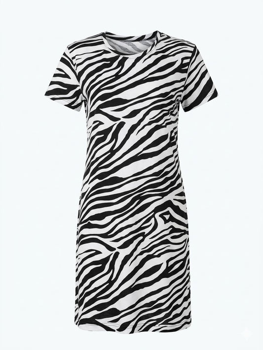Monochrome Zebra Print T-Shirt Dress