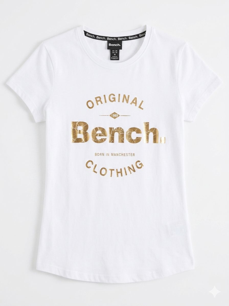 Women’s Bench "Original" Gold Metallic Graphic Tee – White