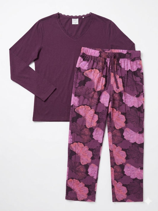 UP2Fashion Women’s Long-Sleeved Plum Pajama Set