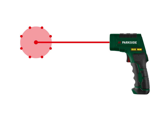 Infrared temperature measuring device »PTI 380 C2«, with colour display and warning tone