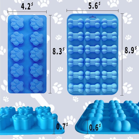 2 Pack Puppy Paw & Bone Silicone Molds, Baking Mold for Chocolate, Candy, Biscuits, Dog Treats