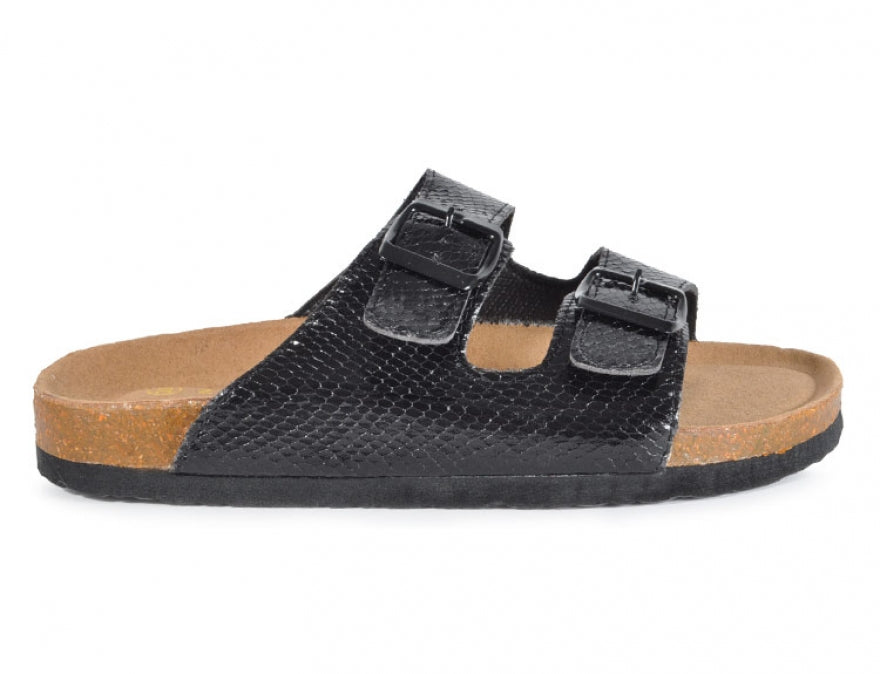 Oyanda Ladies' Comfortable Double-Buckle Sandals – Black Snake Print
