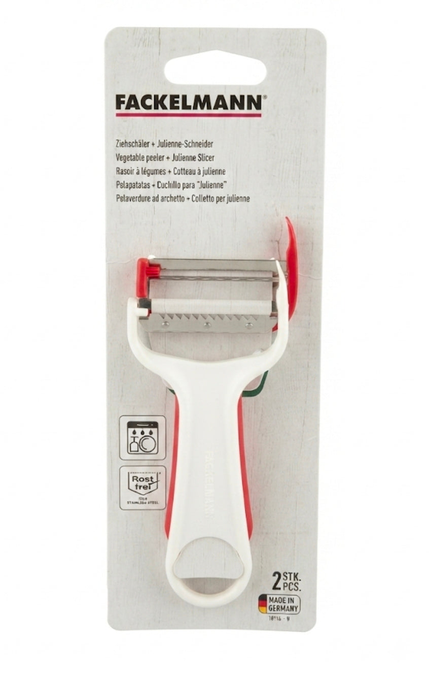 FACKELMANN 2-in-1 Vegetable Peeler and Julienne Slicer – Durable Stainless Steel, Made in Germany