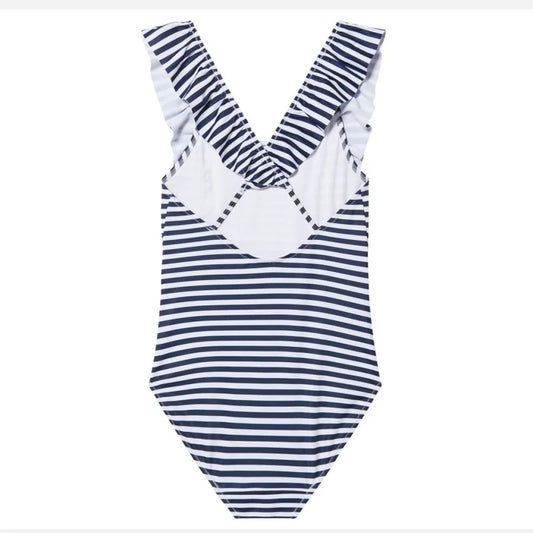 Girls 1 piece Swimsuit with ruffled sleeves, black & white