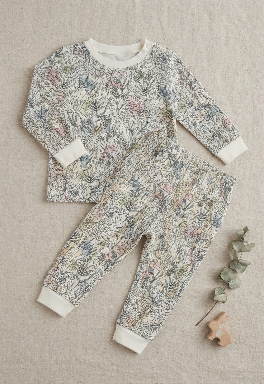 Baby Girl’s Long Pajama Set ( leaves)