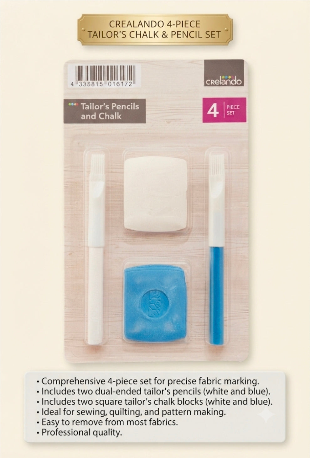 Crelando | 4-Piece Tailor's Chalk & Pencil Set – Precision Fabric Marking Tools