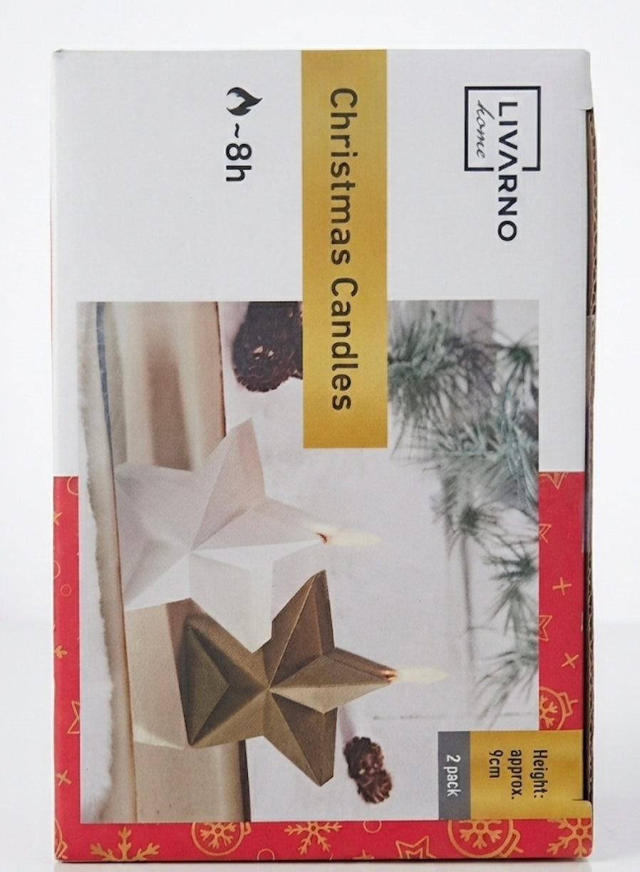 Livarno Home Geometric Star Christmas Candles - 2-Pack Festive Holiday Decor