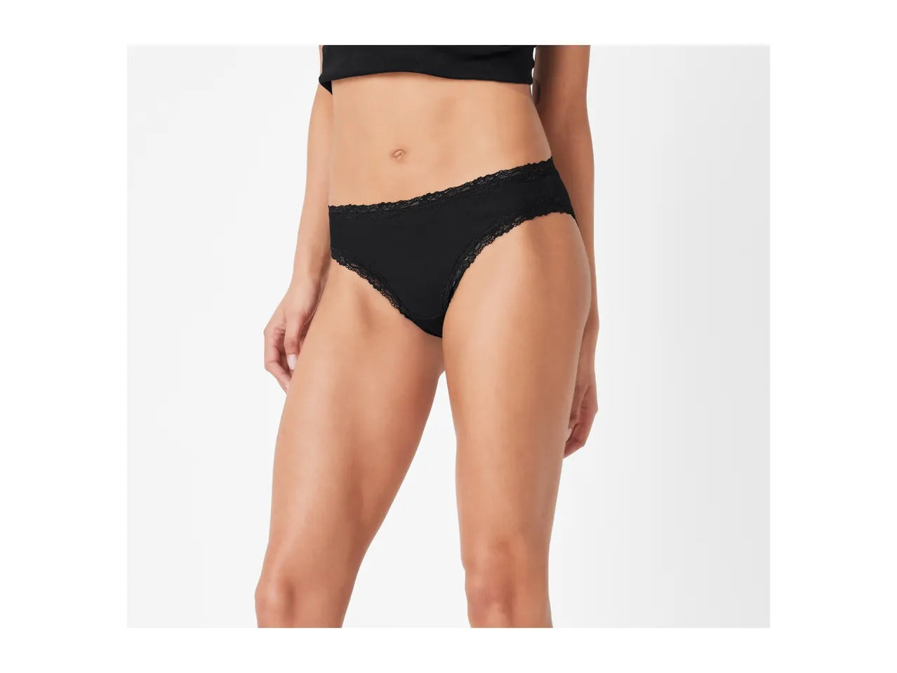 Esmara Ladies’ Black Ribbed Briefs with Lace - 5 Pack