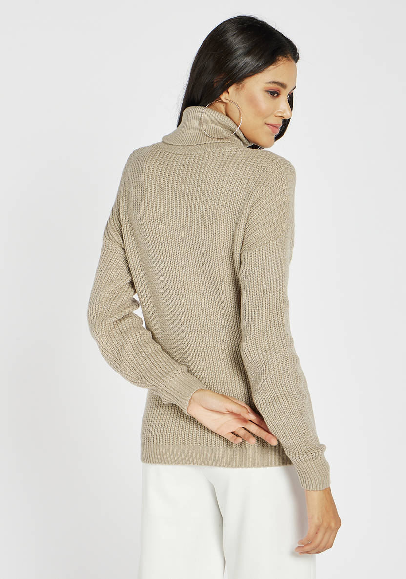 Women’s High-neck Sweater with drop shoulder sleeves