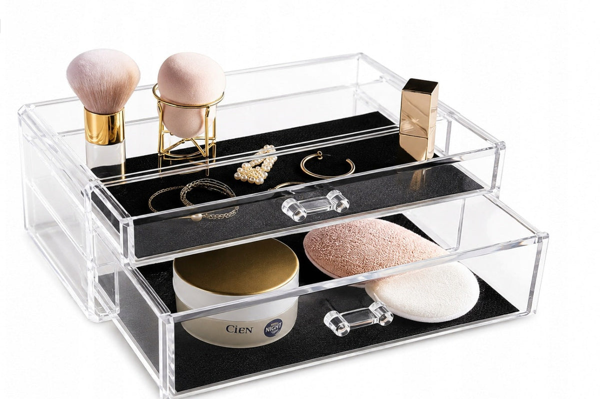 Transparent cosmetic organizer with 2 drawers