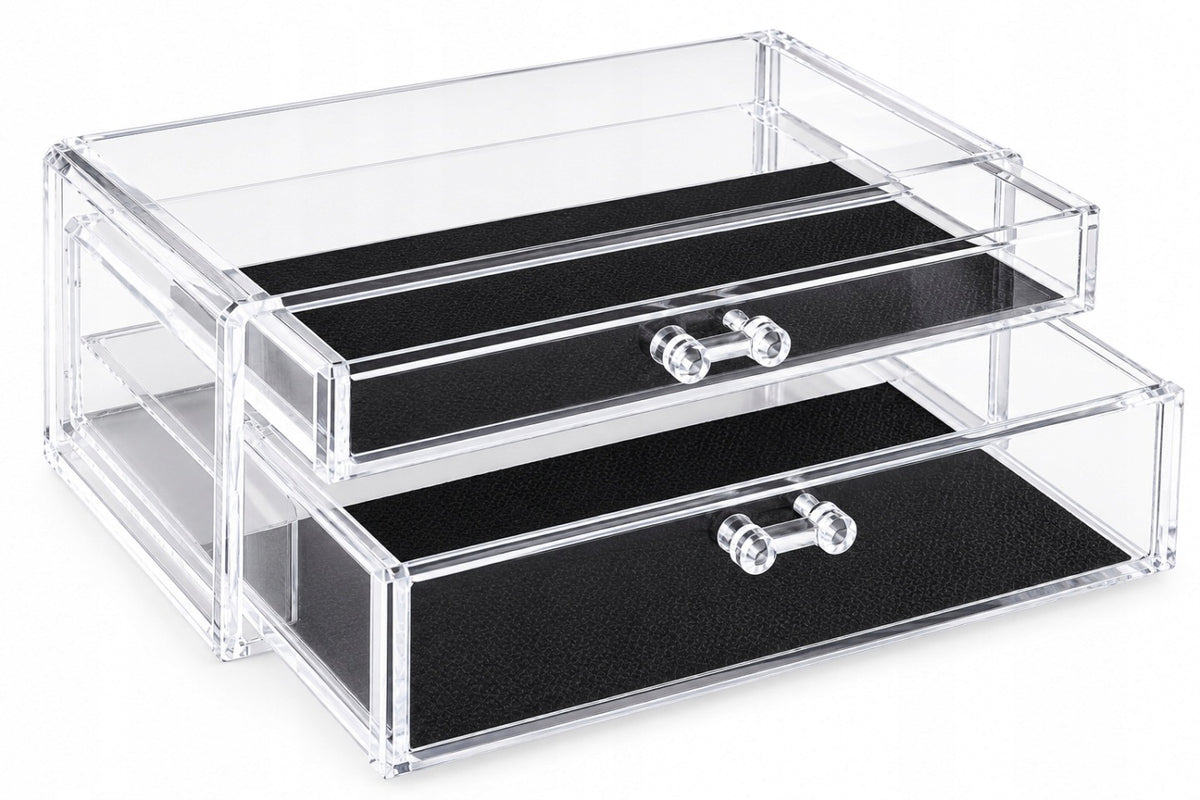 Transparent cosmetic organizer with 2 drawers