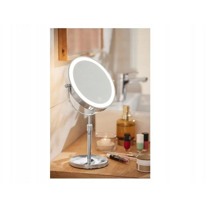 LED cosmetic mirror, 8-inch, 1X/5X, 3 light colors, adjustable height, elegant design