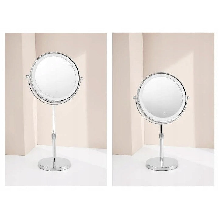 LED cosmetic mirror, 8-inch, 1X/5X, 3 light colors, adjustable height, elegant design