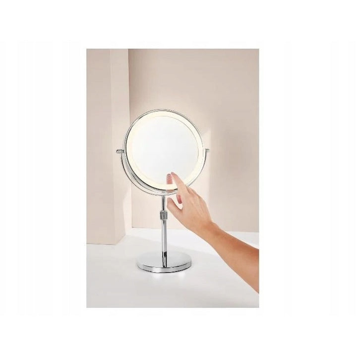 LED cosmetic mirror, 8-inch, 1X/5X, 3 light colors, adjustable height, elegant design