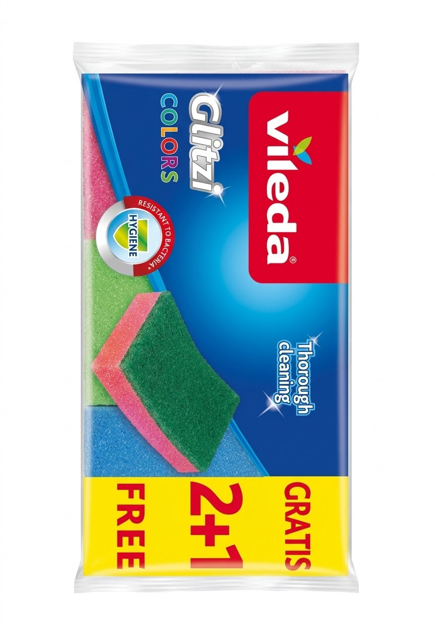 Vileda Glitzi Colors Scouring Sponges – 2+1 Free Pack