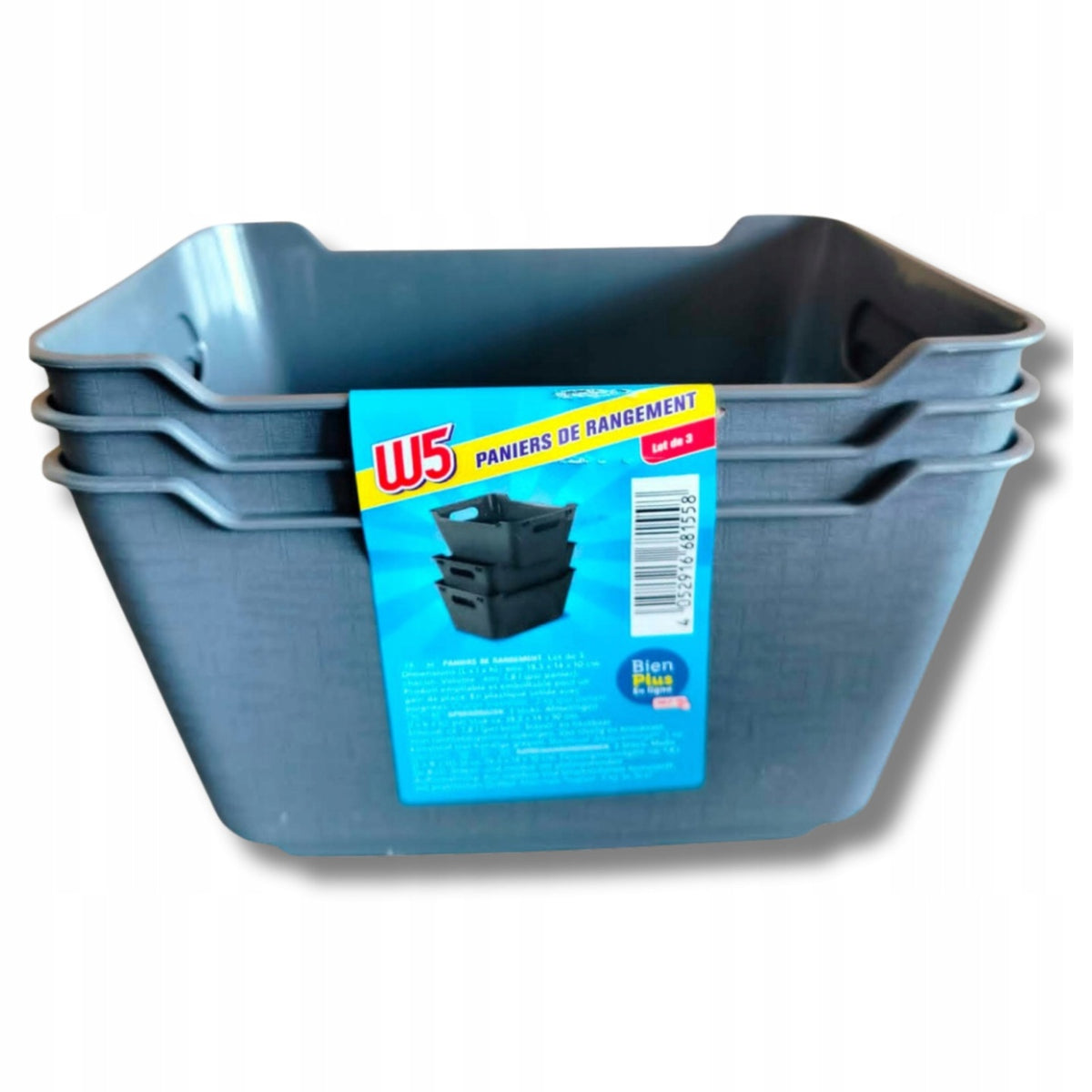 W5 storage container set, 3 pieces, grey