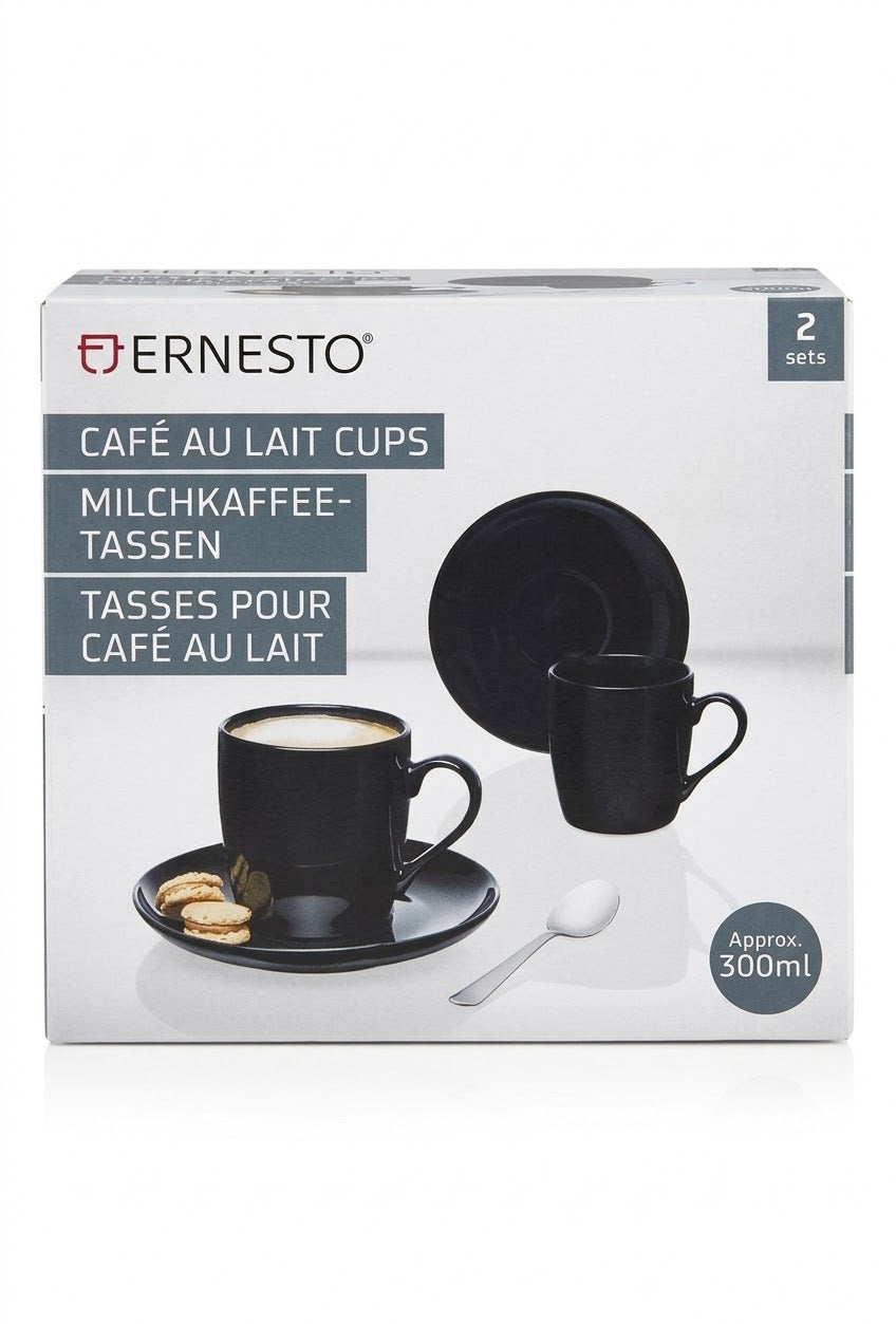 ERNESTO Café Au Lait Cups Set, 2-Piece, 300ml, Black
