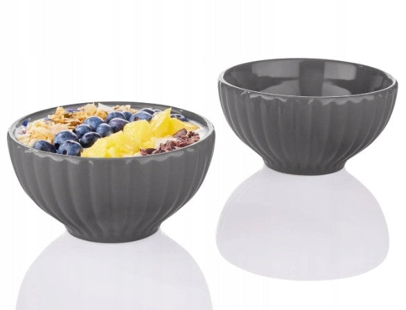 Set of two grey bowls, 320 ml bowl, 12.8 x 6.7 cm