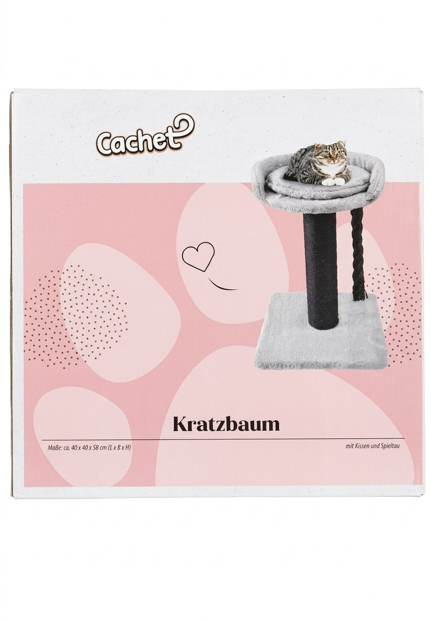Cachet Plush Cat Scratching Post with Padded Bed & Play Rope (40 x 40 x 58 cm)