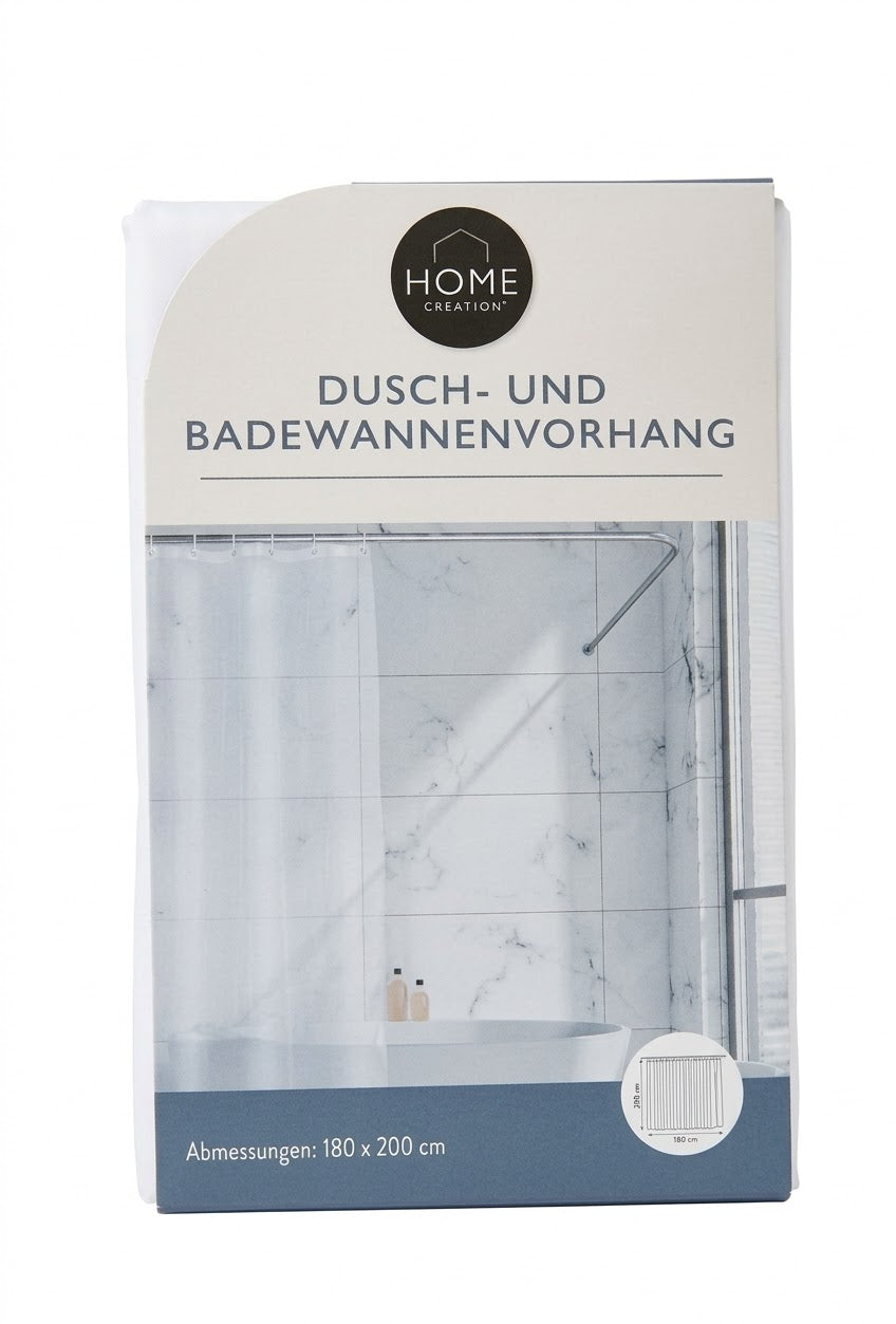 Home Creation Modern Shower and Bathtub Curtain - White/Grey Marble Effect (180 x 200 cm)