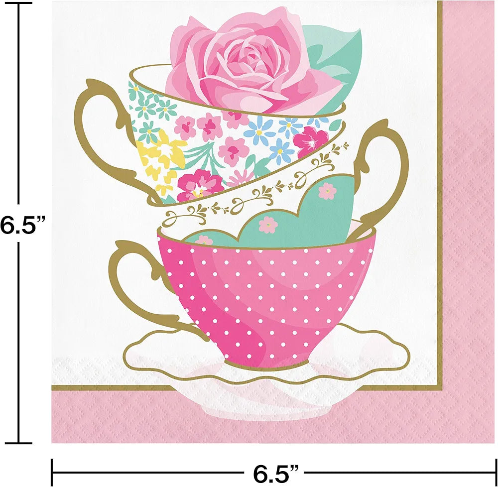 Creative Converting Floral Tea Party Teacup Napkins, 16 ct, Multicolor, 6.5"