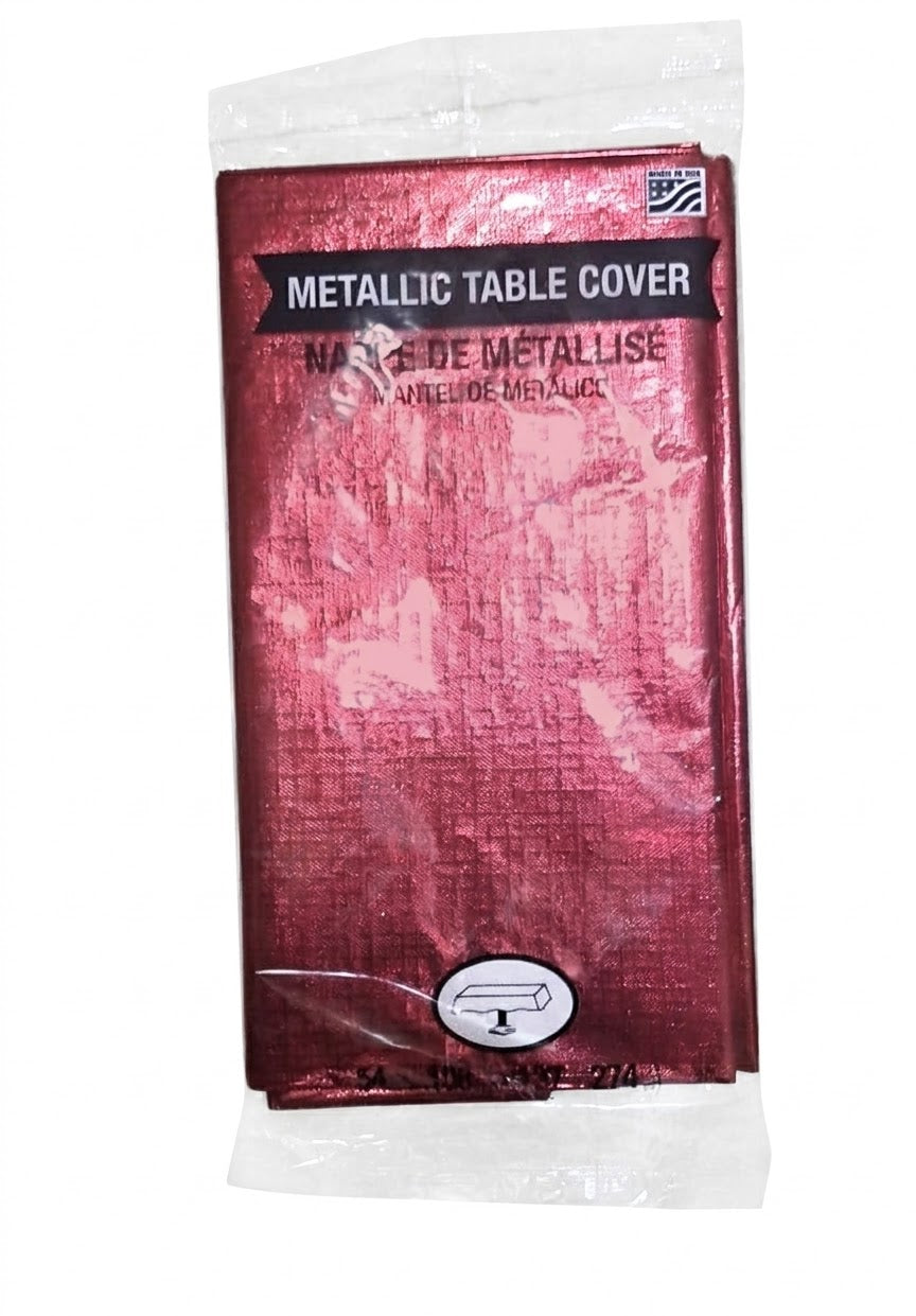 Creative Converting Metallic Rectangular Holiday Table Cover - Red