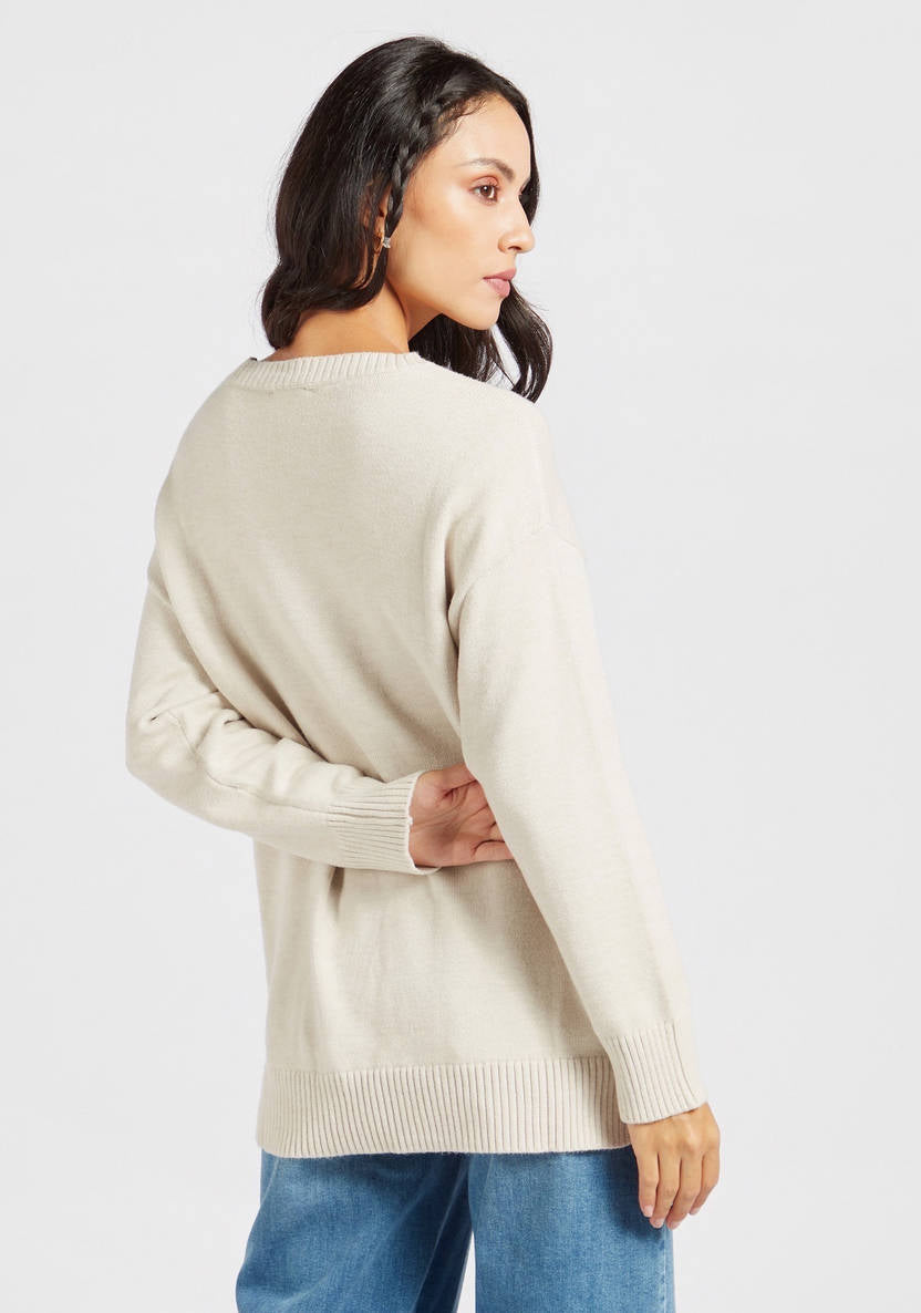 Women’s knit Sweater with Drop-Shoulder Sleeves