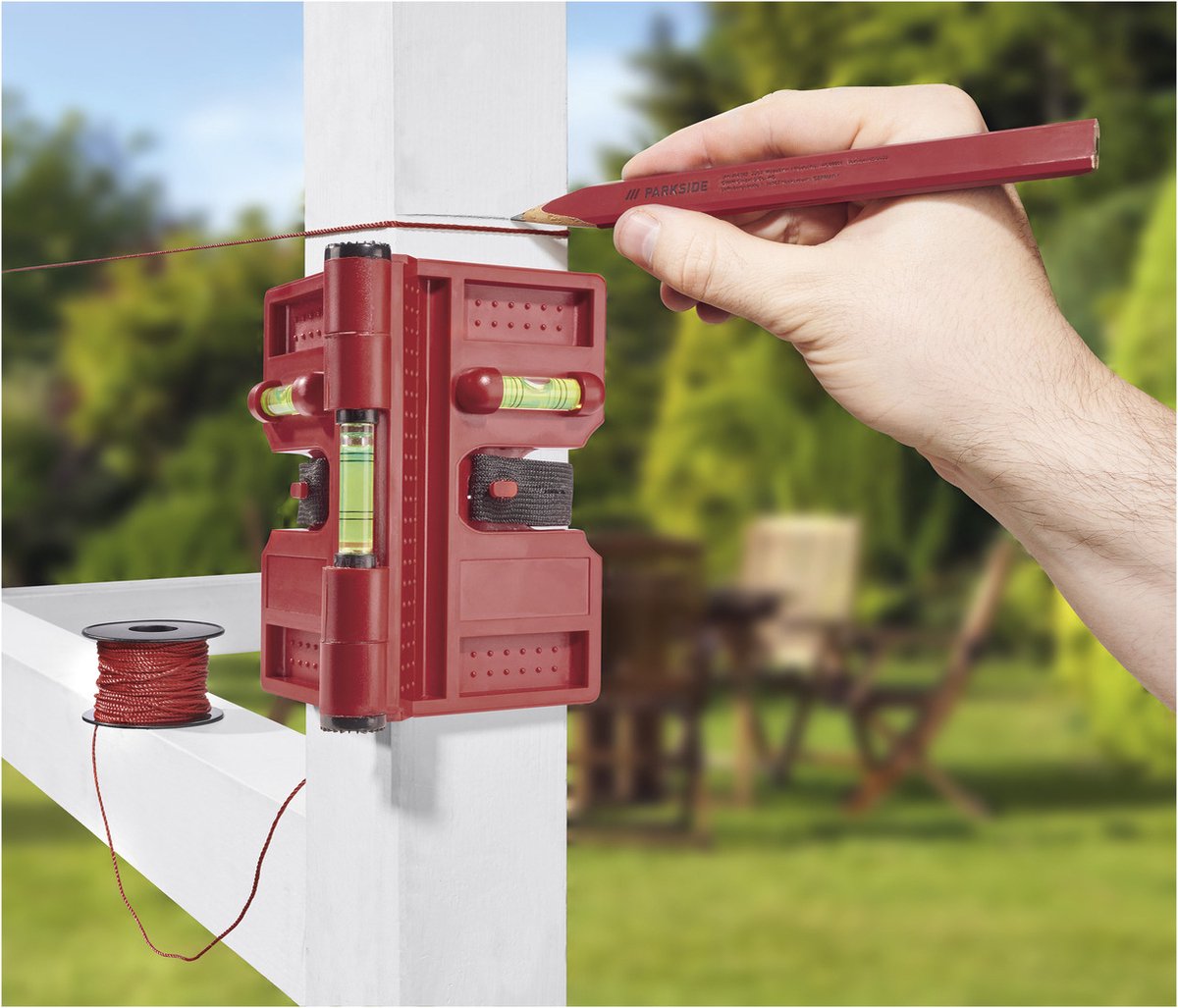 PARKSIDE Angle Spirit Level 1x 90°, 2x 180° - Spirit Level with Magnet - Pole-Mounted Spirit Level - Includes Sharpener, Pencil Sharpener and 50m Guide Line