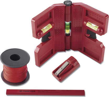 PARKSIDE Angle Spirit Level 1x 90°, 2x 180° - Spirit Level with Magnet - Pole-Mounted Spirit Level - Includes Sharpener, Pencil Sharpener and 50m Guide Line