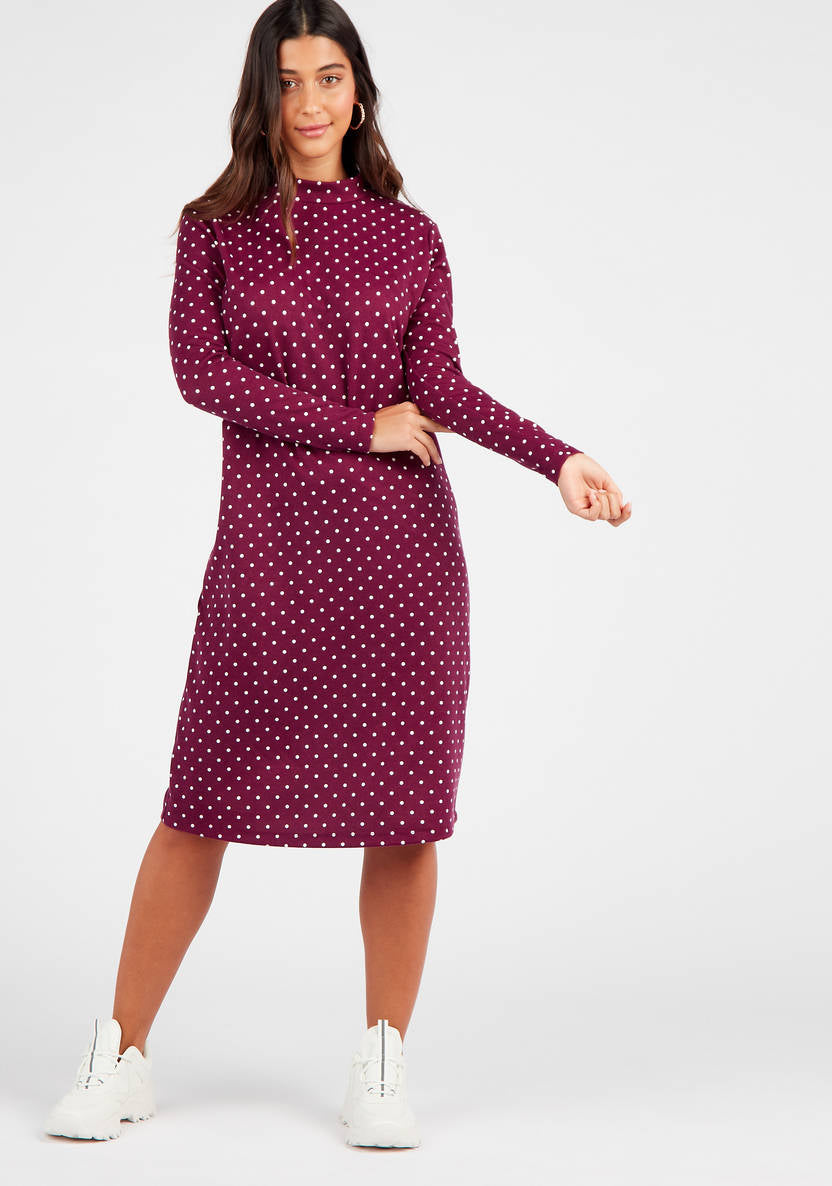 Women/Girls Long-sleeved Midi Shift Dress