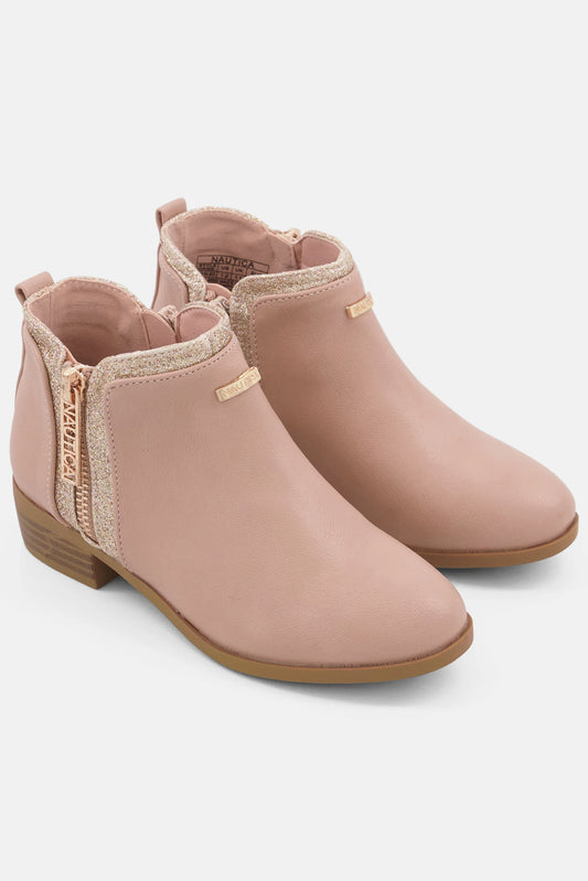 Nautica, Kids Girl Gablee Brand Logo Ankle Boots, Blush Combo