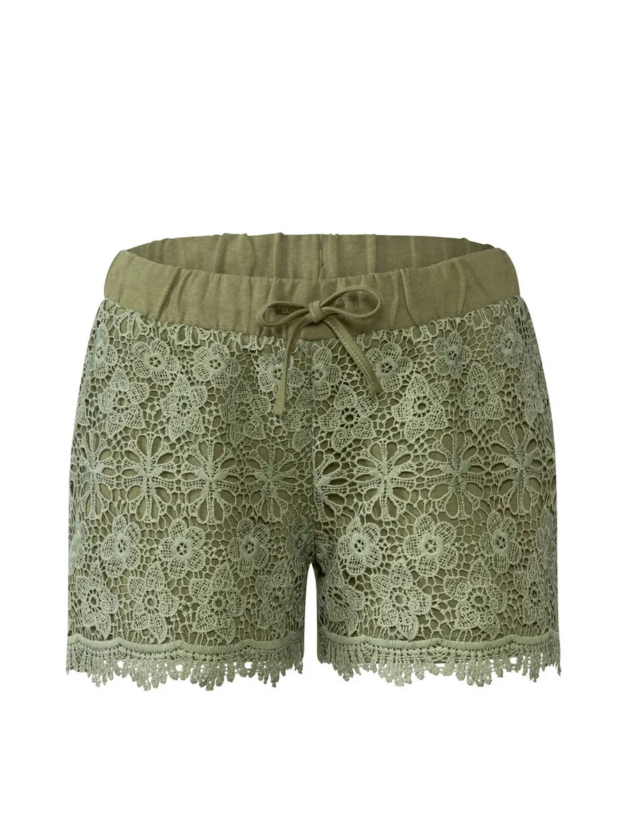 Women's Boho Lace Crochet Shorts – Olive Green
